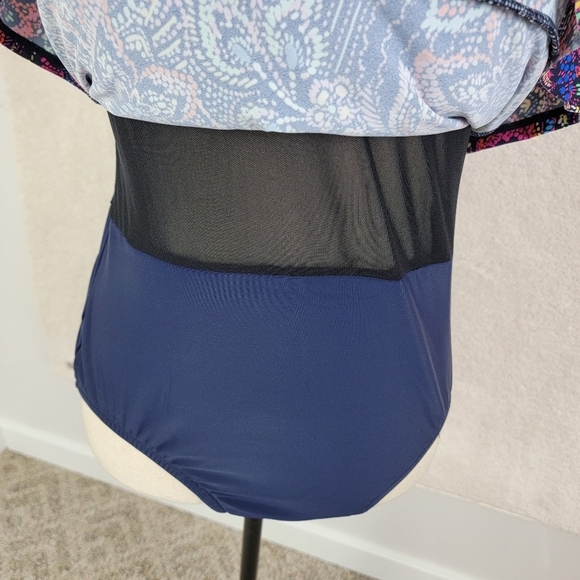 Swim Solutions Navy Multi Color Floral Tummy Control Tiered Swimsuit Sz10 D NEW - Picture 11 of 16